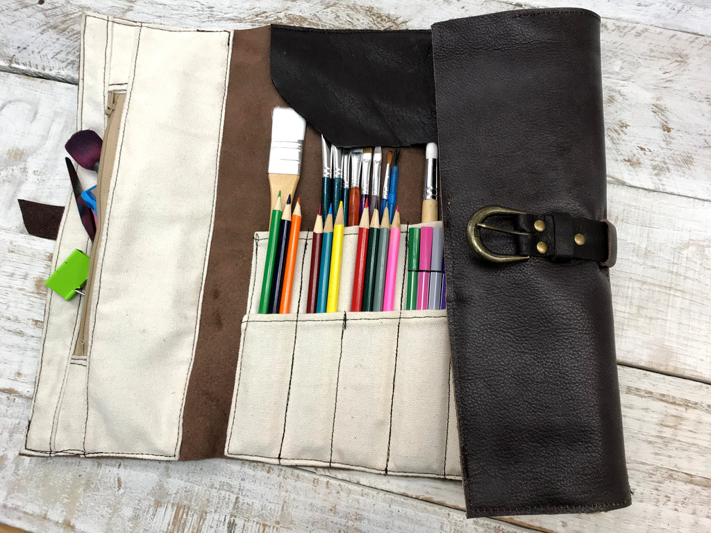 Leather Pencil Roll Bag Leather Pencil Roll Case Leather Artist