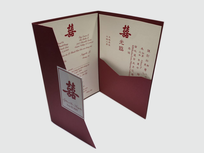 Double Happiness Wedding Invitation Card -  # C (04) - OakPo Paper Co.