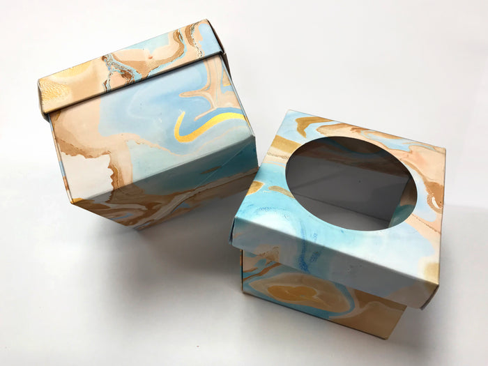 10 Marbled Porthole Gift Box Blue and Gold--3.45''x3.45''x2.75'' - OakPo Paper Co.