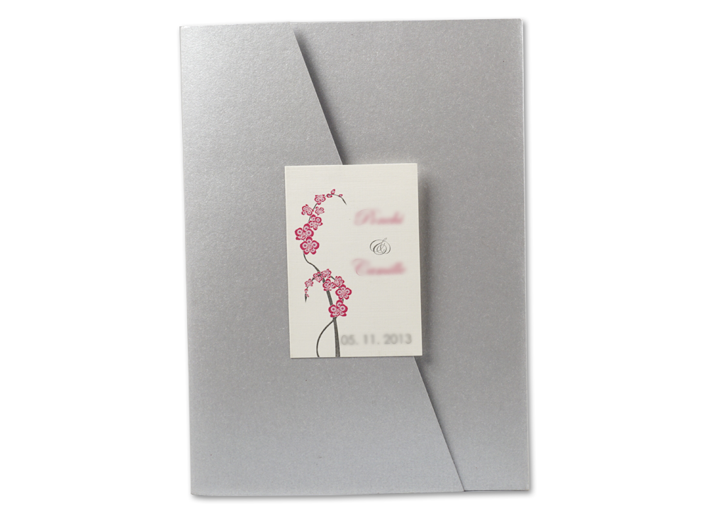 Purple Orchid Trifold Wedding Invitation Card # A8 - OakPo Paper Co.