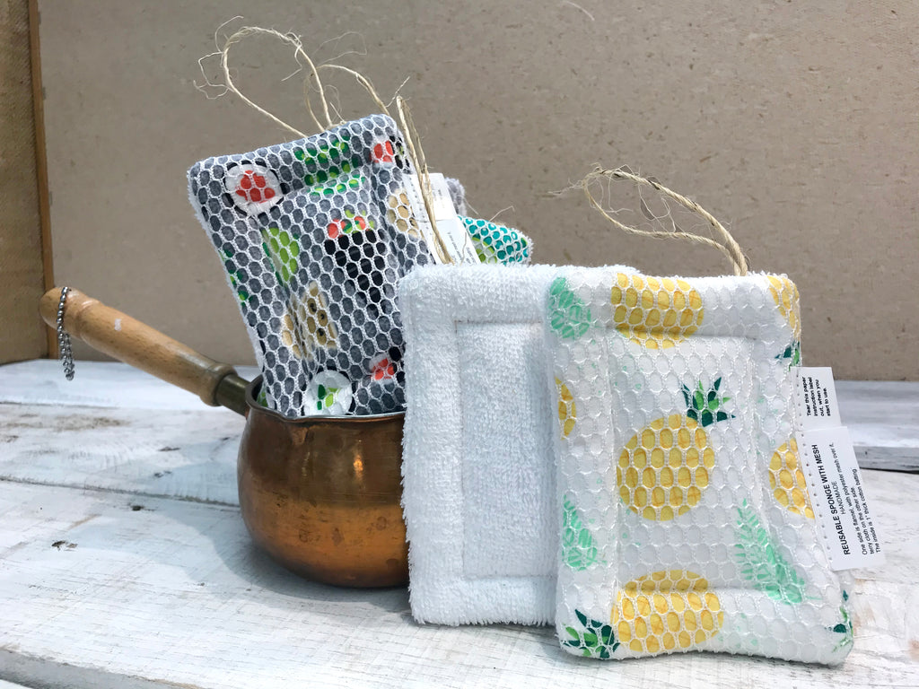 Zero waste Kitchen Starter Kit, Heavy Duty Bamboo Sponge, Reusable sponge and unpaper Towels, Eco-friendly gift