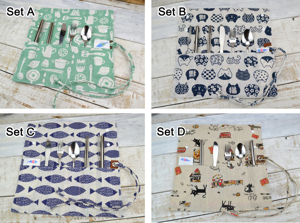 Travel Cutlery Set, Wrap with Stainless Steel Utensil, Personalized Cutlery Set. Choose Your Set - OakPo Paper Co.