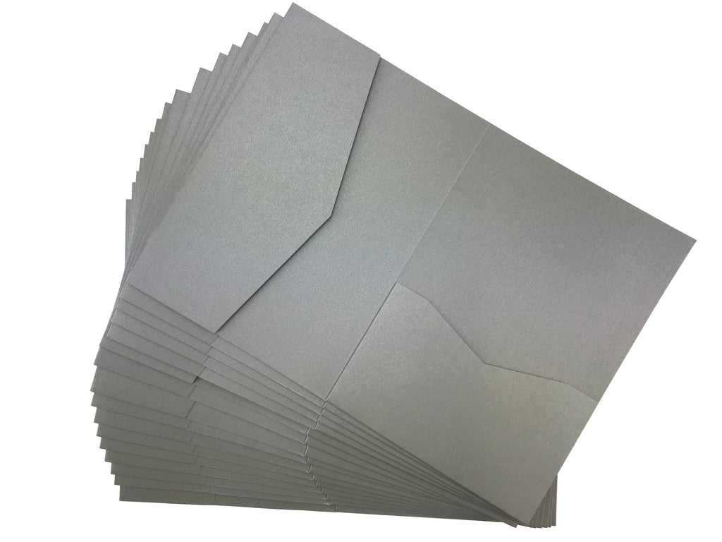 Silver--Pocket Invitations Style B (5 1/8 × 7 1/4) - OakPo Paper Co.