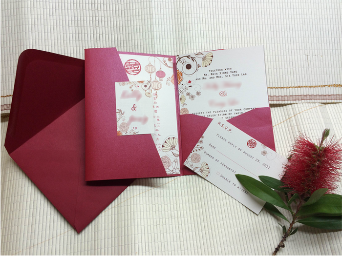 Trifold Pocket Red Invitation - OakPo Paper Co.